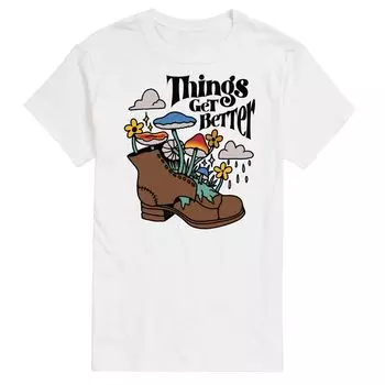 Футболка Big & Tall Things Get Better Licensed Character, белый