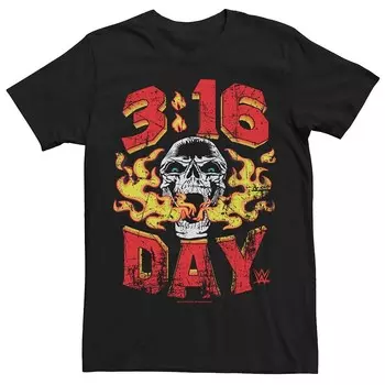 Футболка Big & Tall WWE Stone Cold Steve Austin Day с пламенным черепом и рисунком Licensed Character, черный