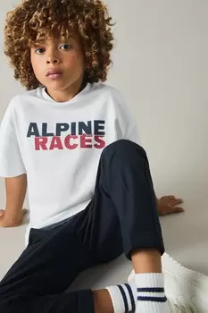 Футболка Blake из 100% хлопкового джерси с принтом горных гонок Reiss, белый