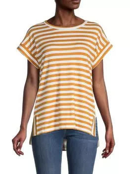 Футболка Bobeau полосатая с боковыми разрезами, золотой/белый