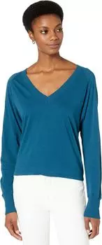 Футболка bobi Los Angeles Lightweight Jersey Rib Mixed Boxy Raglan V-Neck Tee, цвет Dark Teal