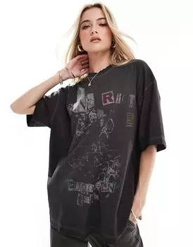 Футболка бойфренда ASOS DESIGN с рисунком в стиле панк-рок размытого угля