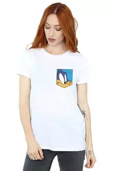 Футболка бойфренда из хлопка с искусственным карманом Road Runner Face Looney Tunes, белый
