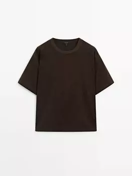 Футболка бойфренда с короткими рукавами Massimo Dutti, коричневый