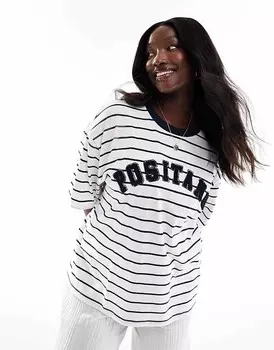 Футболка бойфренда с кремовым узором в полоску ASOS DESIGN Curve