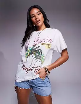 Футболка бойфренда с пальмой River Island St.Lucia серого цвета