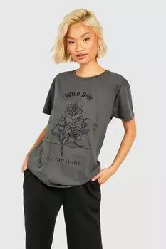 Футболка бойфренда Wild Rose boohoo, серый
