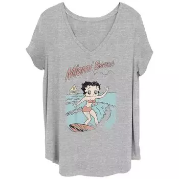 Футболка больших размеров Betty Boop Miami Beach для серфинга с V-образным вырезом и графическим рисунком для юниоров Licensed Character