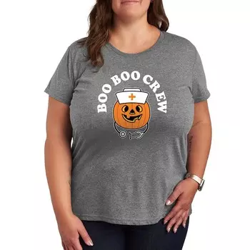 Футболка больших размеров Boo Boo Crew с рисунком Licensed Character, цвет Heather Gray