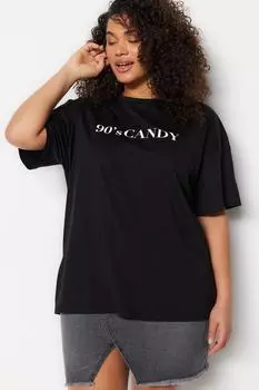Футболка больших размеров - черная - оверсайз Trendyol, черный