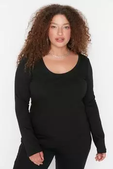 Футболка больших размеров – черная – приталенная Trendyol, черный