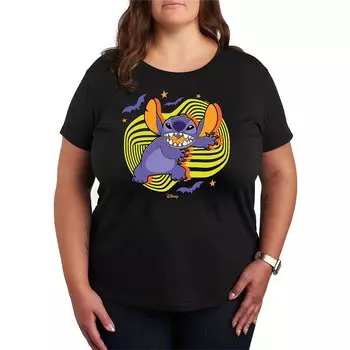 Футболка больших размеров Disney's Lilo & Stitch с рисунком «Летучие мыши и звезды Хэллоуин», черный