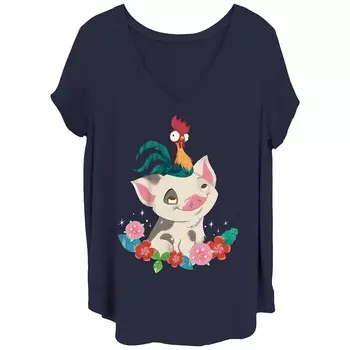 Футболка больших размеров Disney's Moana Juniors с рисунком Heihei и Pua Licensed Character, темно-синий
