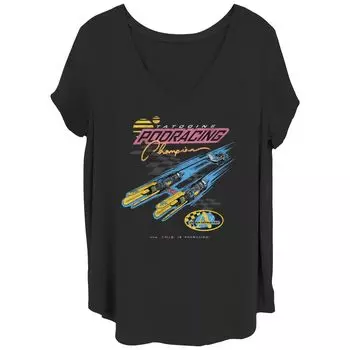 Футболка больших размеров Disney's Star Wars Junior с изображением чемпиона по гонкам на капсулах Neon Space Racer с V-образным вырезом и графикой Licensed Character
