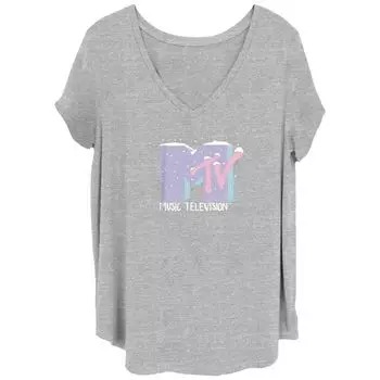 Футболка больших размеров для девочек MTV Music Television с графическим логотипом и v-образным вырезом с графическим рисунком для юниоров Licensed Character