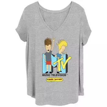Футболка больших размеров для юниоров Beavis And Butt-Head с логотипом MTV и V-образным вырезом с графическим рисунком Licensed Character