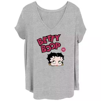 Футболка больших размеров для юниоров Betty Boop с логотипом Kiss Mark и V-образным вырезом с рисунком Licensed Character