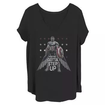 Футболка больших размеров для юниоров Marvel The Falcon «Капитан Америка» с надписью «You've Gotta Step Up» Licensed Character, черный