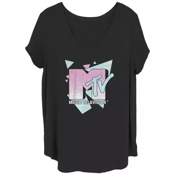Футболка больших размеров для юниоров MTV с треугольниками и ярким логотипом, V-образным вырезом и графическим рисунком Licensed Character