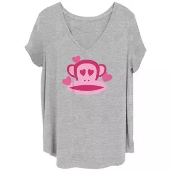 Футболка больших размеров для юниоров Paul Frank Julius The Monkey с v-образным вырезом и графическим рисунком Pink Hearts Licensed Character