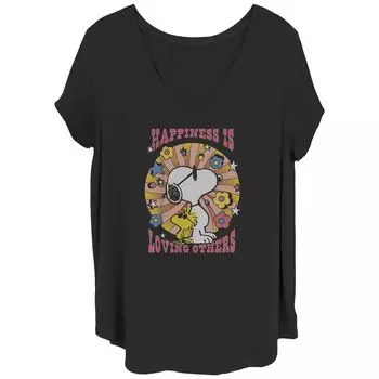 Футболка больших размеров для юниоров с изображением арахиса Snoopy Happiness Is Loving Others и V-образным вырезом с рисунком Licensed Character