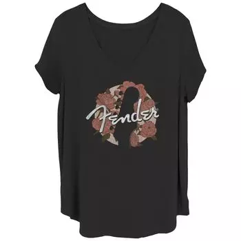 Футболка больших размеров Fender с цветочным принтом и силуэтом гитары для гитаристов с v-образным вырезом для юниоров Licensed Character