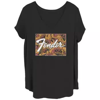 Футболка больших размеров Fender с цветочным принтом и v-образным вырезом с логотипом для юниоров Licensed Character