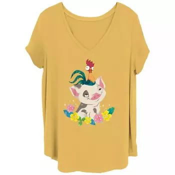 Футболка больших размеров Happy Tropical Buddies с V-образным вырезом и графическим рисунком Disney's Moana Hei Hei and Pua Juniors Disney