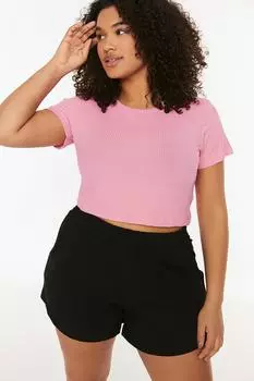 Футболка больших размеров – розовая – приталенная Trendyol, розовый