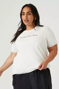 Футболка больших размеров с графическим изображением Pronouns Forever 21, кремовый