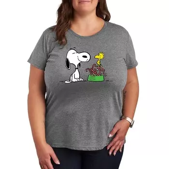 Футболка больших размеров с изображением арахиса Snoopy & Woodstock Candy Canes Licensed Character, цвет Heather Gray