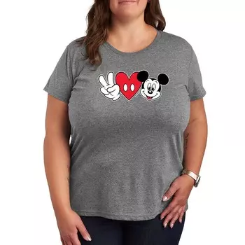 Футболка больших размеров с изображением Микки Мауса Peace Love Disney's Licensed Character, серый
