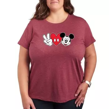 Футболка больших размеров с изображением Микки Мауса Peace Love Disney's Licensed Character, цвет Dark Red