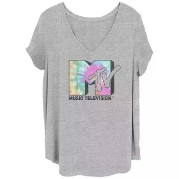 Футболка больших размеров с логотипом MTV Tie Dye Logo 2 для юниоров и V-образным вырезом с графическим рисунком больших размеров Licensed Character