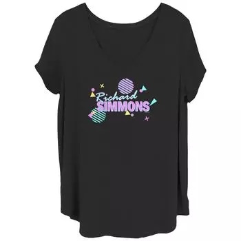 Футболка больших размеров с логотипом Richard Simmons и V-образным вырезом для юниоров с графическим рисунком Licensed Character