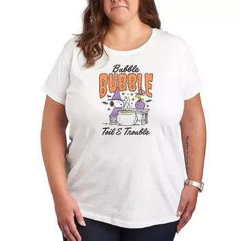 Футболка больших размеров с рисунком «Арахис Snoopy & Woodstock Bubble Toil Trouble» Licensed Character, белый