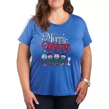 Футболка больших размеров с рисунком «Арахис» и «Merry Christmas Carols» Licensed Character, цвет Heather Royal Blue