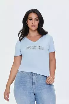 Футболка больших размеров с рисунком Beverly Hills Forever 21, синий