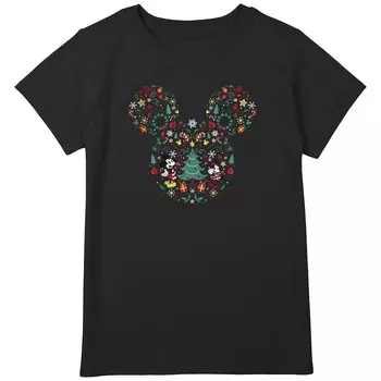Футболка больших размеров с рисунком для девочек Disney's Mickey Mouse и Minnie Christmas Icons Licensed Character, черный