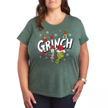 Футболка больших размеров с рисунком Dr. Seuss Grinch Group Licensed Character, цвет Heather Green
