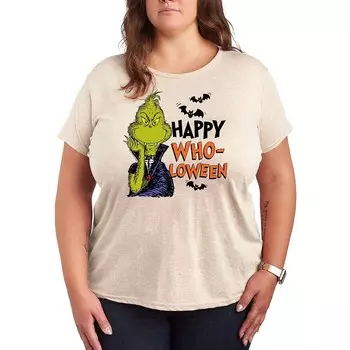 Футболка больших размеров с рисунком Dr. Seuss Grinch Happy Who-Loween Licensed Character, бежевый