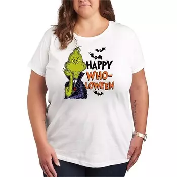 Футболка больших размеров с рисунком Dr. Seuss Grinch Happy Who-Loween Licensed Character, белый