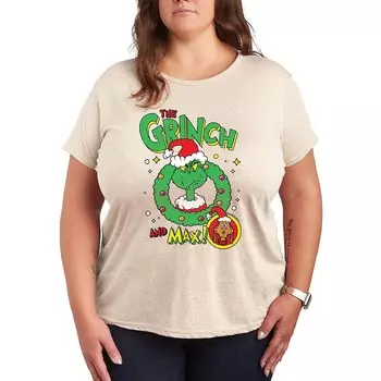 Футболка больших размеров с рисунком Dr. Seuss The Grinch & Max Licensed Character, бежевый