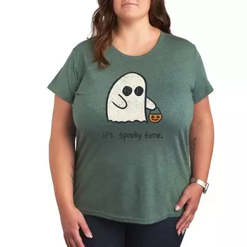Футболка больших размеров с рисунком It's Spooky Time Licensed Character, цвет Heather Green