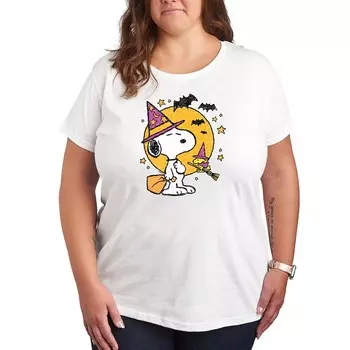 Футболка больших размеров с рисунком Peanuts Snoopy & Woodstock Witchcraft Licensed Character, белый