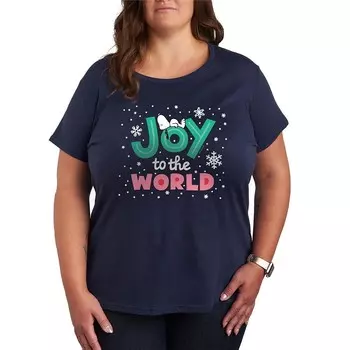 Футболка больших размеров с рисунком Peanuts Snoopy Joy To The World Licensed Character, темно-синий
