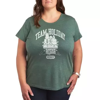 Футболка больших размеров с рисунком Peanuts Snoopy Team Holiday Spirit Licensed Character, цвет Heather Green