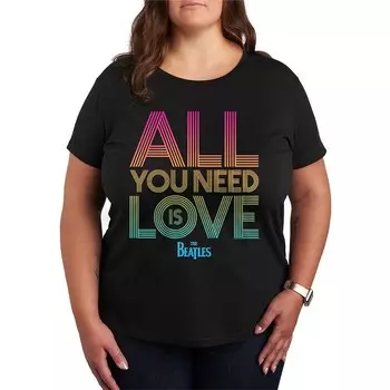 Футболка больших размеров с рисунком The Beatles All You Need Is Love Licensed Character, черный