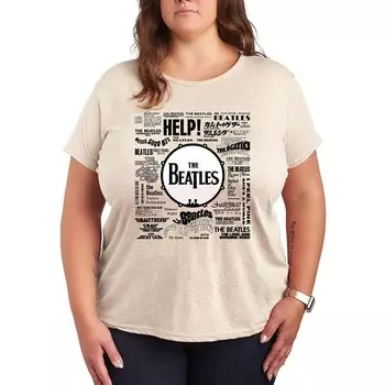 Футболка больших размеров с рисунком The Beatles Singles Licensed Character, бежевый