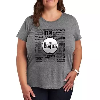 Футболка больших размеров с рисунком The Beatles Singles Licensed Character, цвет Heather Gray